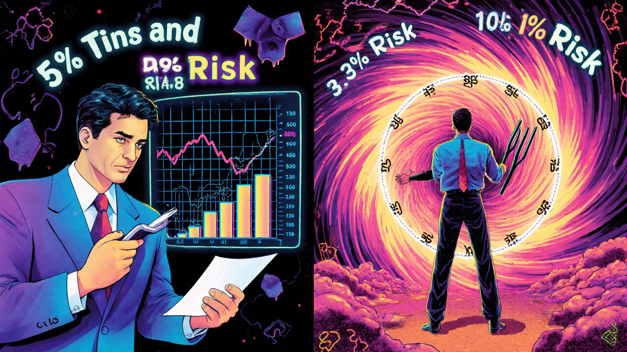 Split-screen portrait of two traders: one analyzing charts for direction, the other meditating on volatility vortices with melting clocks and options chains.
