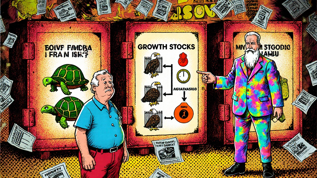 A confused person facing wrong asset placements in vaults, guided by a guru showing the right layout.