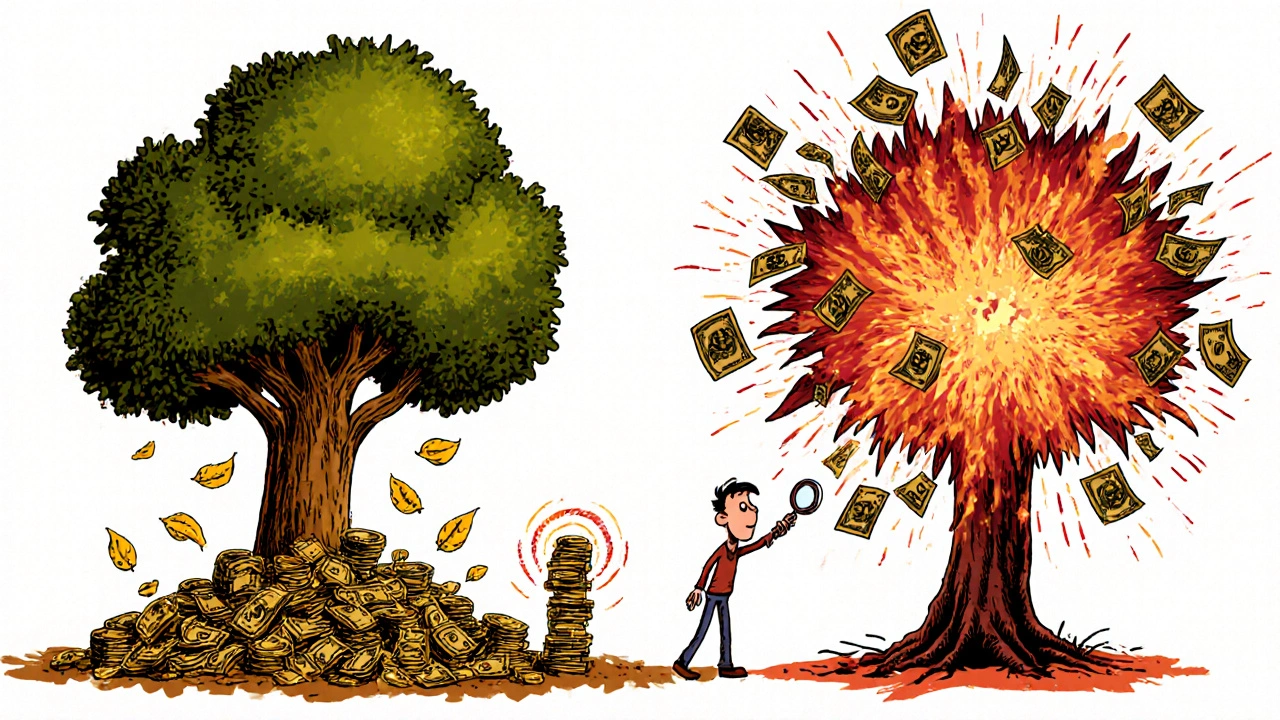 Two trees showing long-term growth of low vs high turnover investments