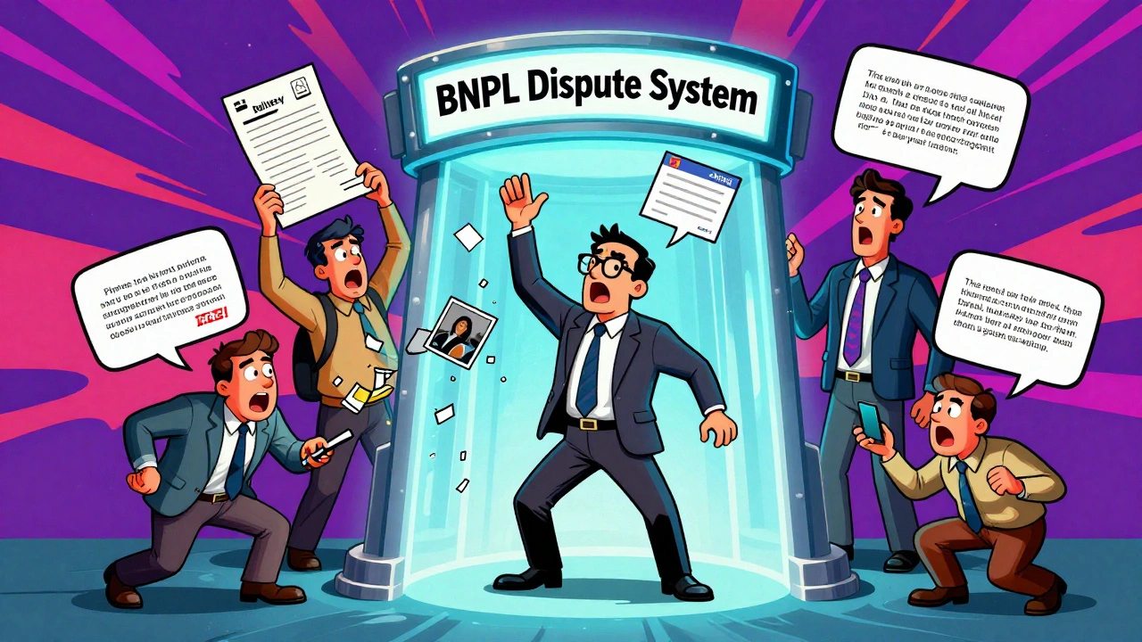 A merchant uploading different proofs into a multi-headed BNPL dispute portal with demanding heads.