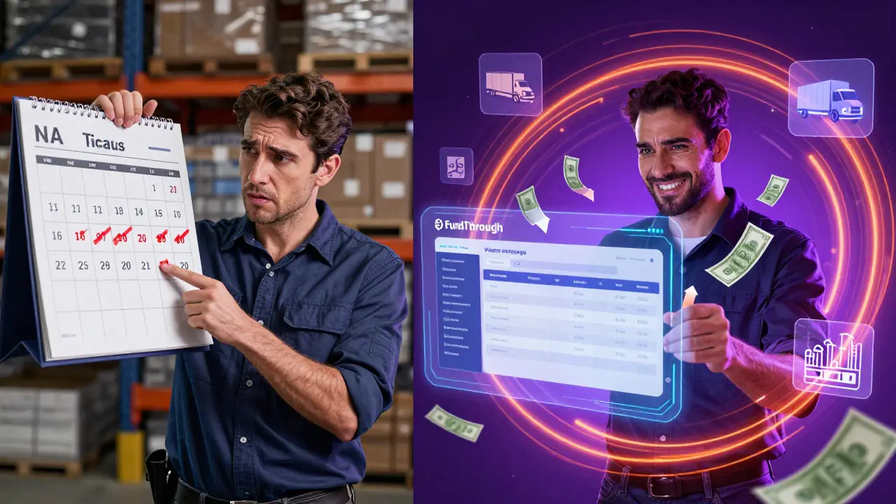 A split scene showing delayed payments on one side and instant cash flow from an AI invoice system on the other, with vibrant retro colors.